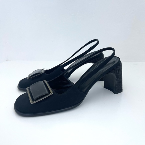 Vintage Gucci Square Buckle Round Toe Sparkly Block Mary Janes Slingbacks Heels - Picture 2 of 10